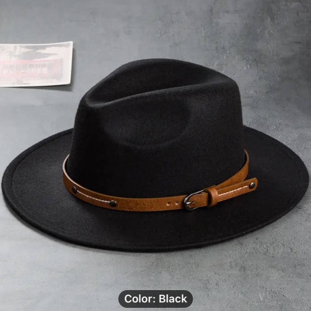 Fedora Black Hat Unisex Classy Chic Men Women Buckle Strap - Picture 2 of 14